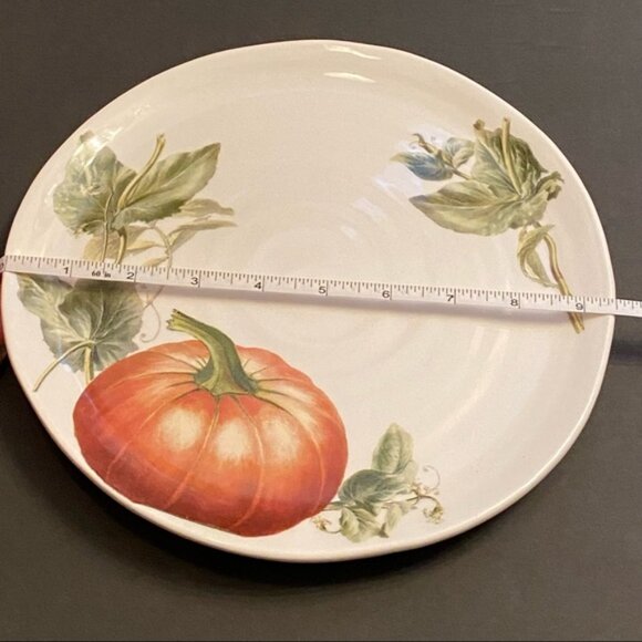 CERAMICA CUORE PLATE PLATTER ITALIAN POTTERY WHITE ORANGE PUMPKIN LEAVES HOME - Picture 3 of 14